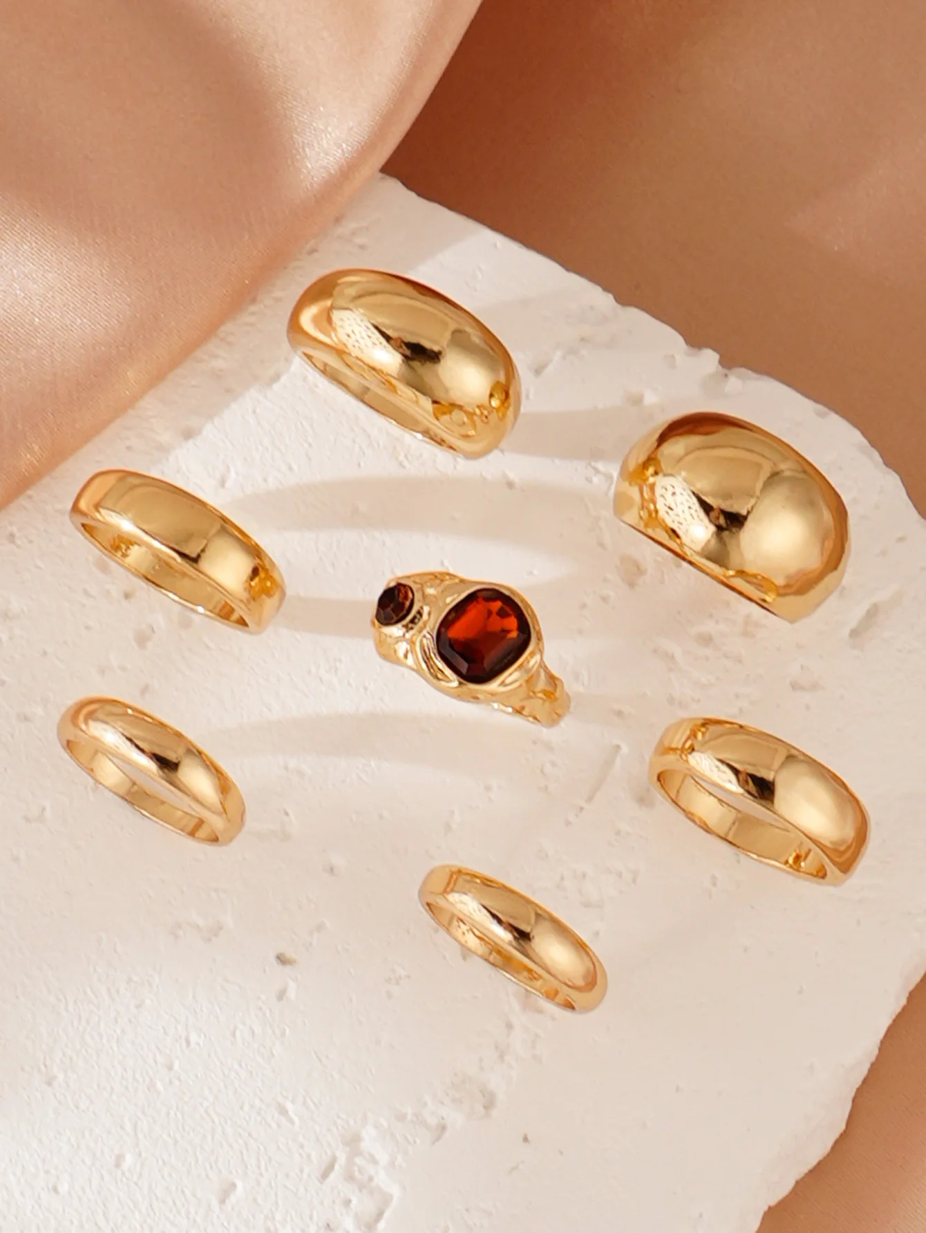 7pcs Hip Hop Geometric Smooth Wide Ring Womens Party Daily Jewelry Gift