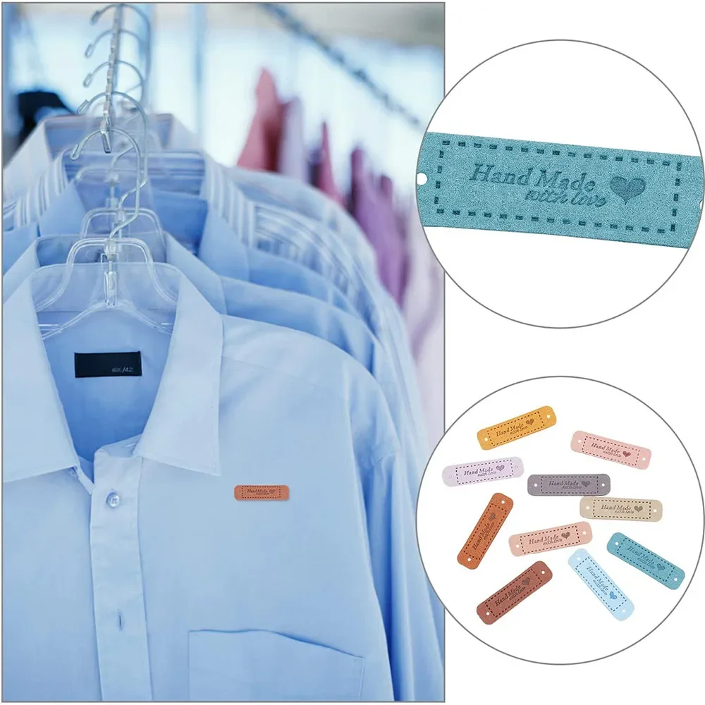 50 pezzi in pelle PU fatta a mano, etichetta, abbigliamento, etichetta, fatta a mano con fori, etichetta goffrata, abbellimento per lavori a maglia, fai da te, per gioielli, jeans, borse, cappelli