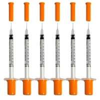 100 seringues à insuline stériles jetables orange 0,5/1 ml/cc 31/30G 8 mm 6 mm avec aiguille de 5/16" emballées individuellement pour l'alimentation des animaux de compagnie 6