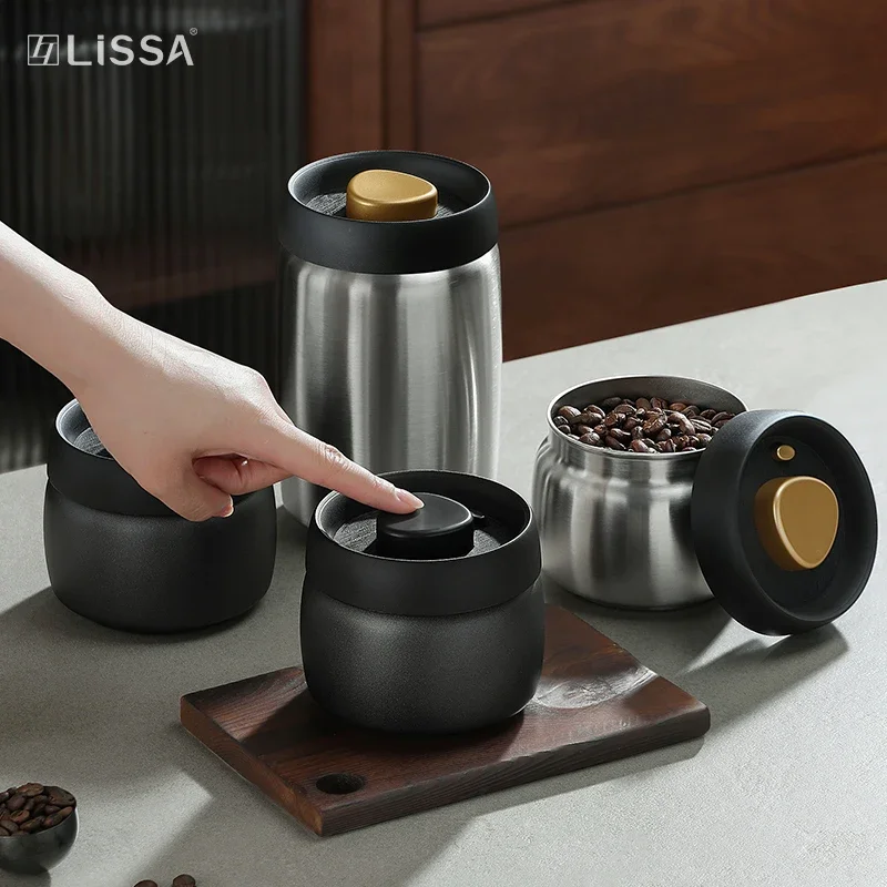 Storage Jar Stainless steel tea sealed jar Moisture-proof household tea storage jar press vacuum high-grade coffee bean sealed