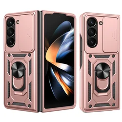 Hybrid Metal Ring Holder Stand Cover with Camera Protection for Samsung Galaxy Z Fold Series (Rose Gold)