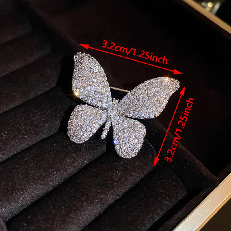 Elegant Temperament Crystal Brooch Pins For Women Shiny Rhinestone Butterfly Corsage Fashion Wedding Party Jewelry Best Gift