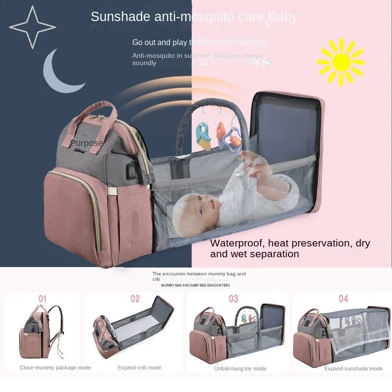 

Foldable Crib Travel Mommy Backpack Large Capacity Mommy Bag Baby Stroller Bag Hangable Diaper Baby Bottle Organizer Storage Bag