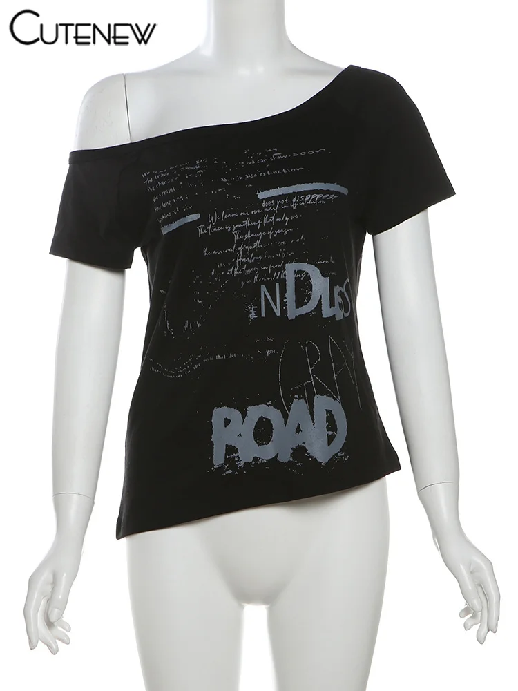 Camisetas de moda para mujer, con estampado de letras irregulares, clásicas de verano, de manga corta, básicas, para mujer, estilo urbano salvaje a juego.