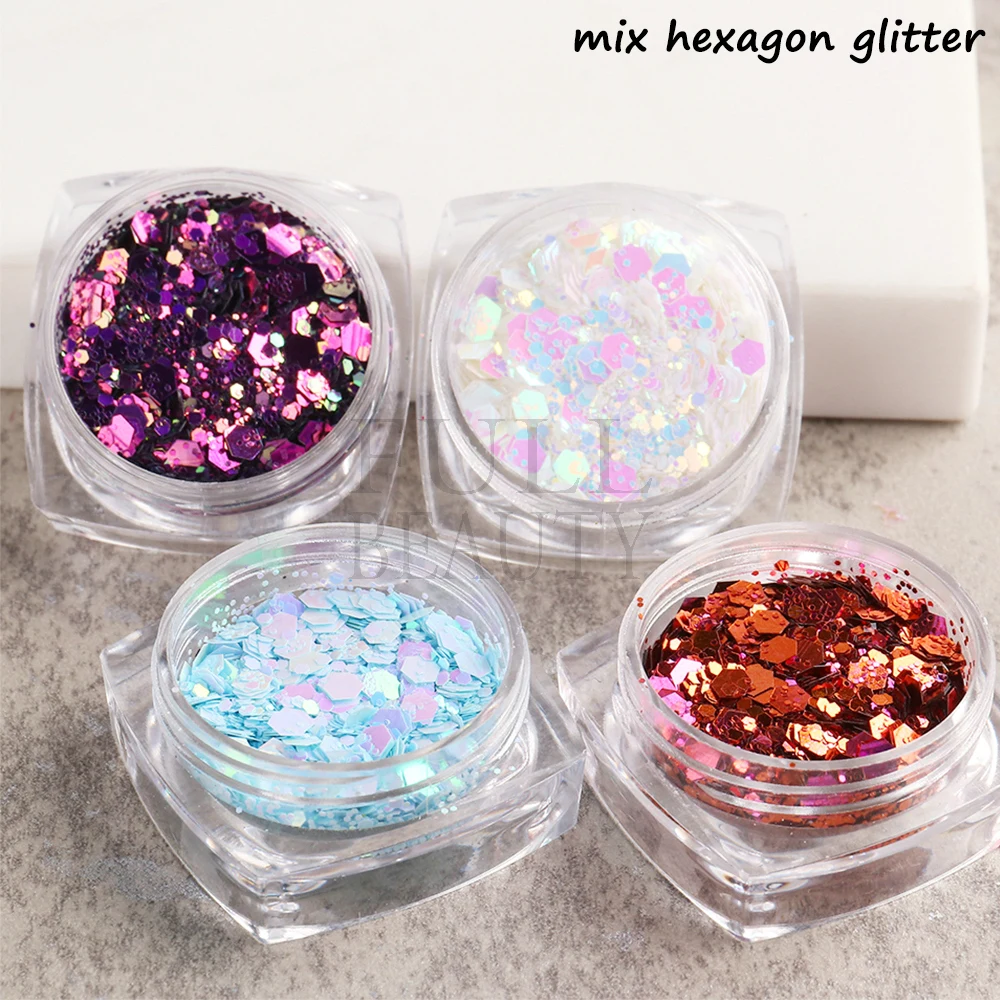 1 Jar iridescent Glitter Sequins Chunky Mixed Hexagon Sequins