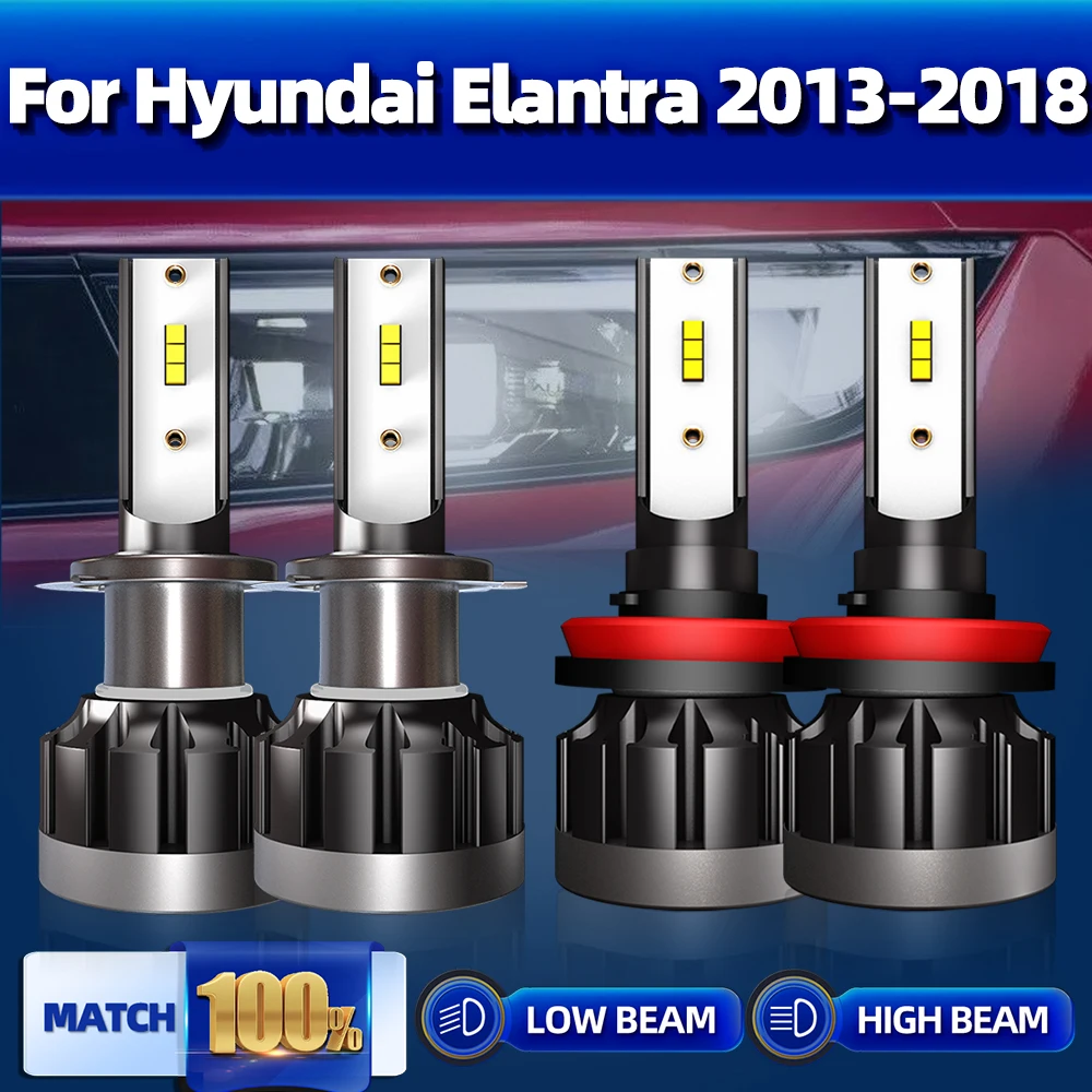 

4PCS H7 LED Headlight Bulbs High Low Beam 6000K White Car Lights 12V 24V 240W For Hyundai Elantra 2013-2015 2016 2017 2018