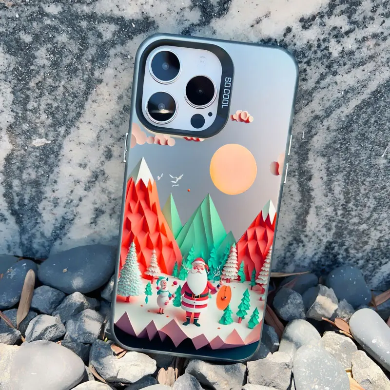 Weihnachtliche Baum- und Weihnachtsmann-Handyhülle für iPhone 13 12 11 Pro Max Mini 17 16 15 14 Plus Pro Max Landschafts-Laser-Rückseiten-Cover – Detail 15