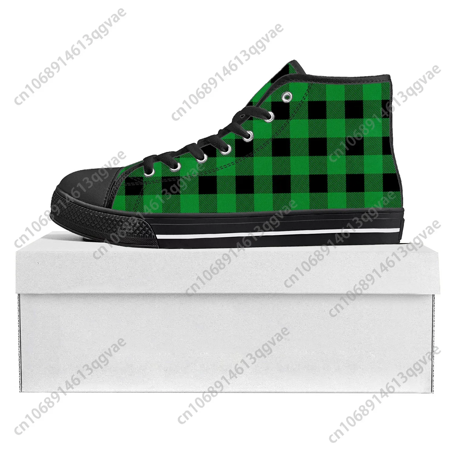 

Buffalo Plaid Pattern High Top High Quality Sneakers Mens Womens Teenager Canvas Sneaker Casual Couple Shoes Custom Shoe Black