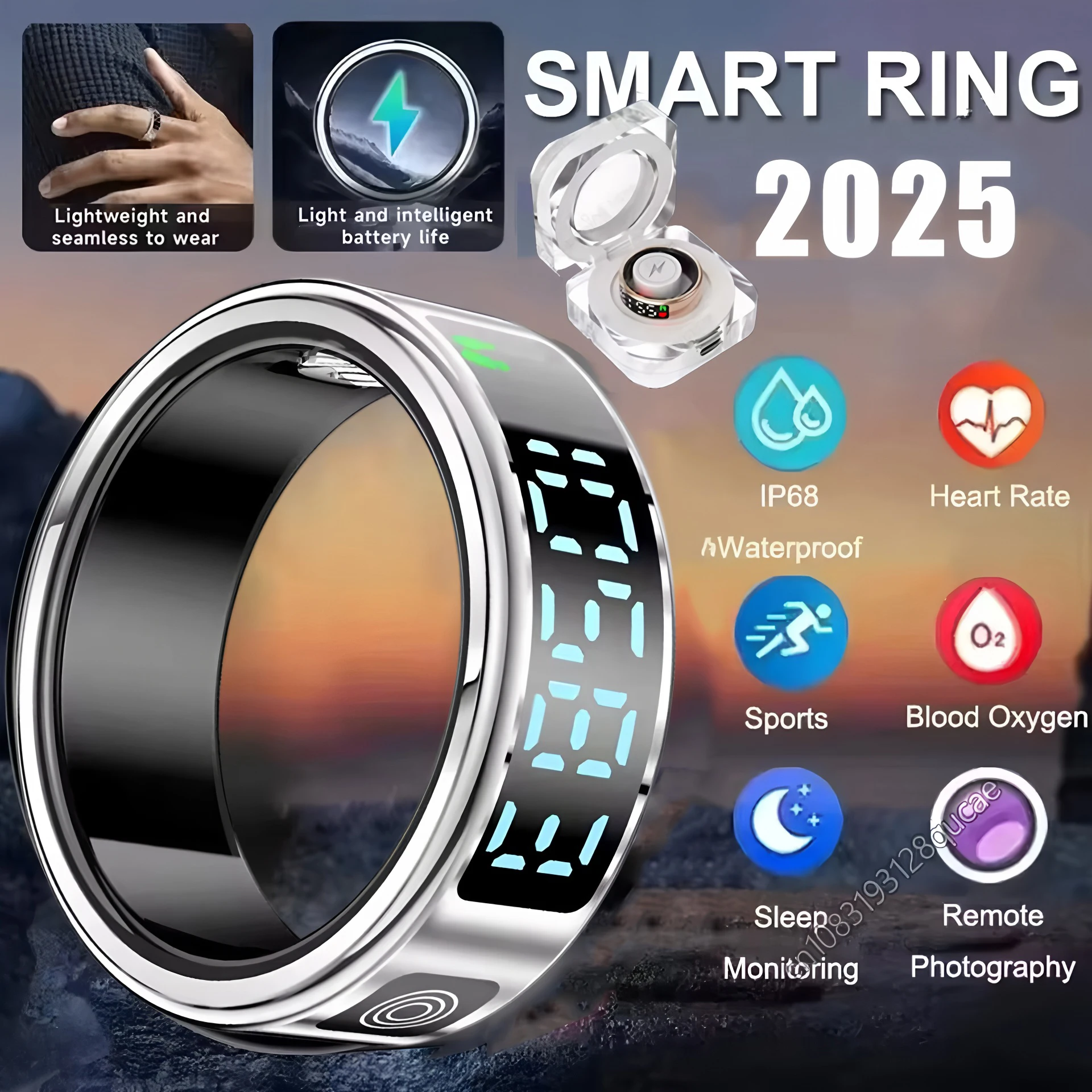2025 R12 Smart Ring with Display Screen and Touch, Wireless Charging, Health Manager, 5 ATM Waterproof For Men Women 1