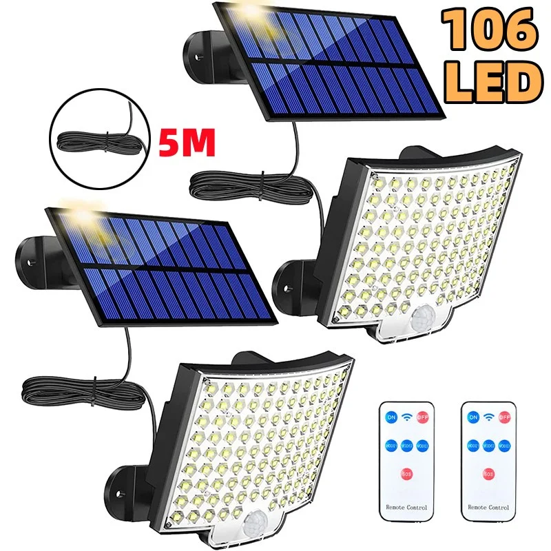 

Solar Light Outdoor 106 LED Super Bright Motion Sensor Solar Strong Power LED Garden Wall Lamp IP65 Waterproof 3 Working Modes