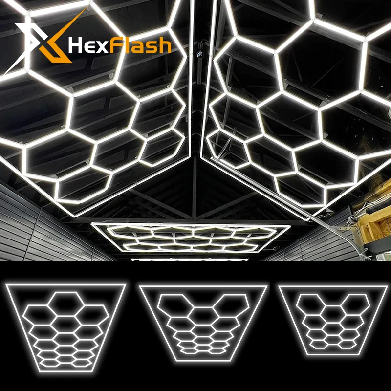 Hexagon LED Car Garage Light with Border 6500k Ceiling Light Shop Light for Car Detailing Garage Workshop Gym Supermarket