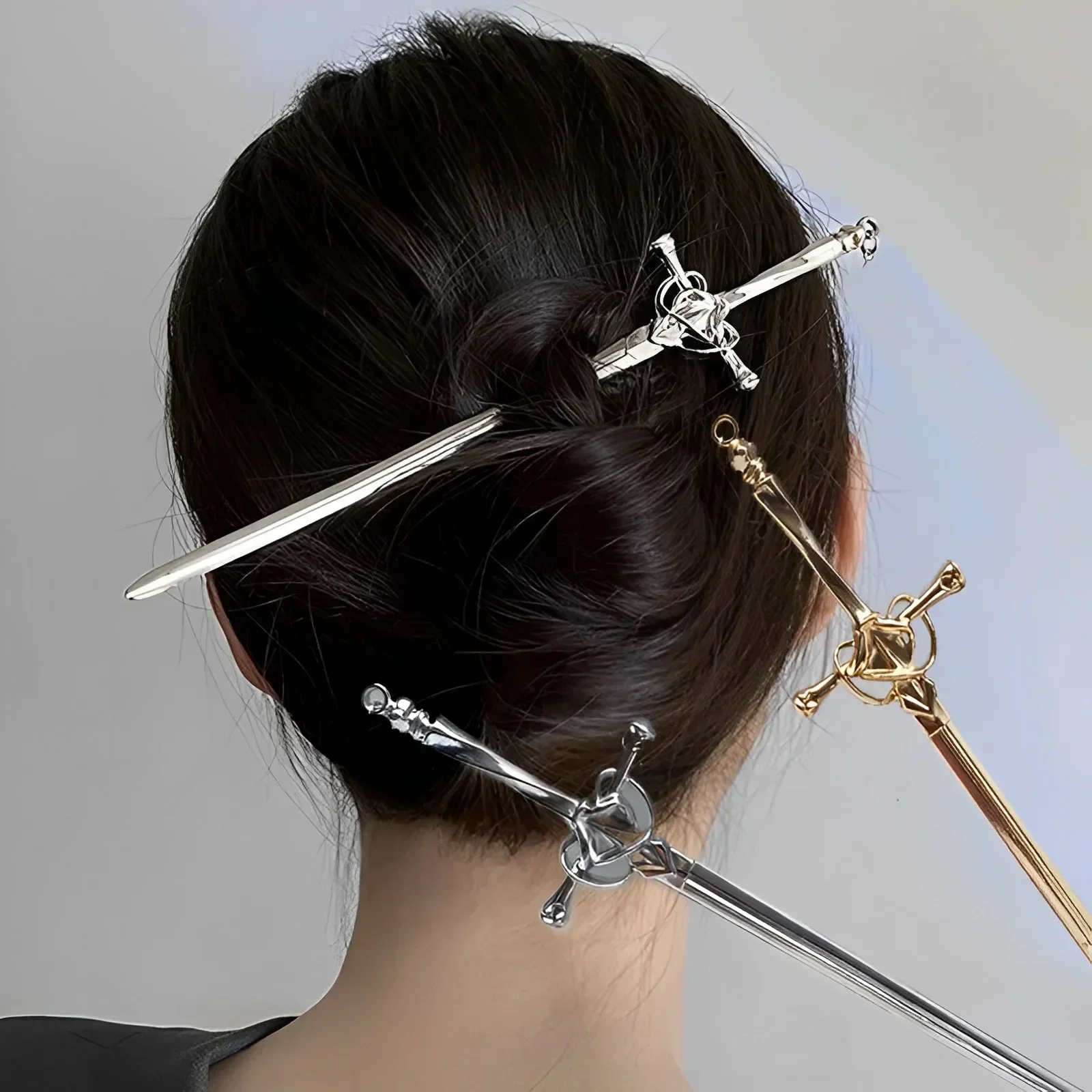 Hair Stick Vintage Punk Metal Sword Hairpin Chinese Simple for Women DIY Hairstyle Hair Dish Accessories Trendy