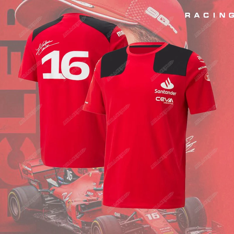 페라리 레이싱 포뮬러 원 티셔츠, 드라이버, Leclerc Sainz F1 공식 팀, 여름 모터스포츠 레드, 속건성, 통기성 레저