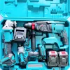 YyhcTool Box[Four-piece Set] Makita Rechargeable Lithium Battery Electric Hammer Angle Grinder Cutting Machine Electric Drill El 1