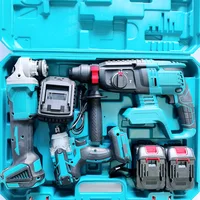 YyhcTool Box[Four-piece Set] Makita Rechargeable Lithium Battery Electric Hammer Angle Grinder Cutting Machine Electric Drill El 1