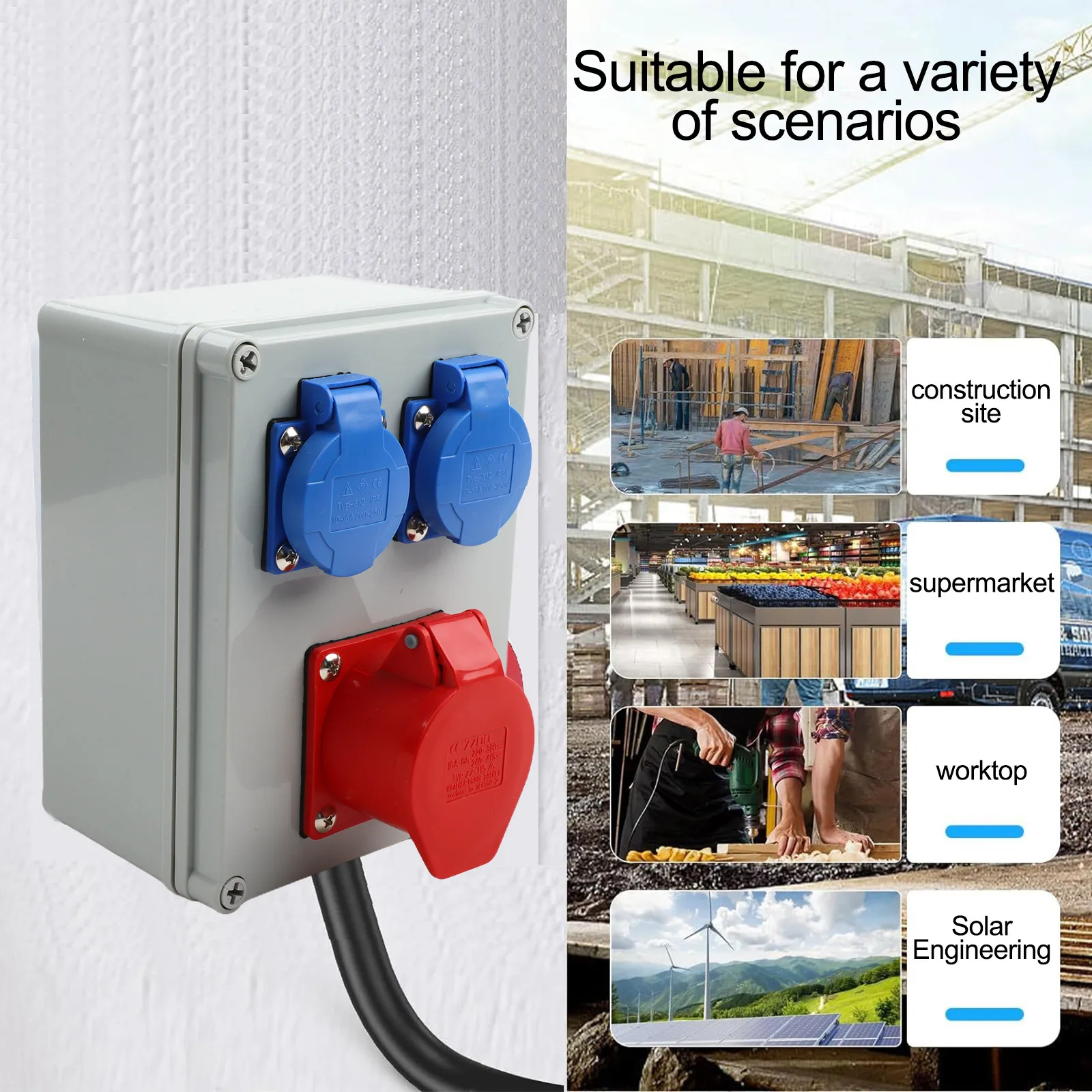 Innovative Design Wall Distributor Socket Featuring Heavy Duty CEE Input Along With Dual Secondary Outlets For Usability