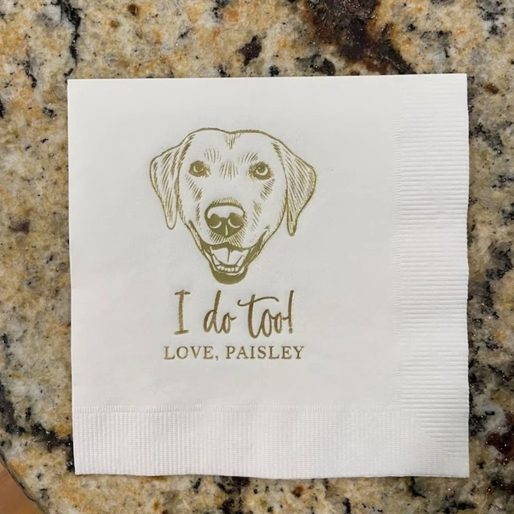 

50pcs Custom Dog Wedding Cocktail Napkins, Personalized Pet Illustrations, Sketch from Photo, Dog Lover Wedding,Pet Art Napkins