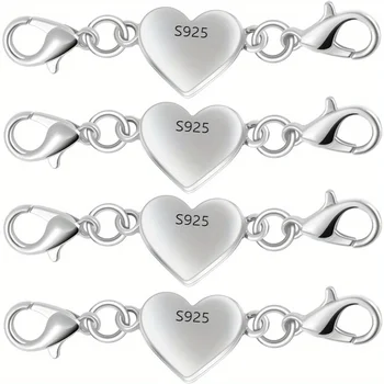 925 Silvery Heart-Shaped Magnetic Necklace Clasps and Closures, Magnetic Clasp Converter for Jewelry Making Supplies, Chain Exte