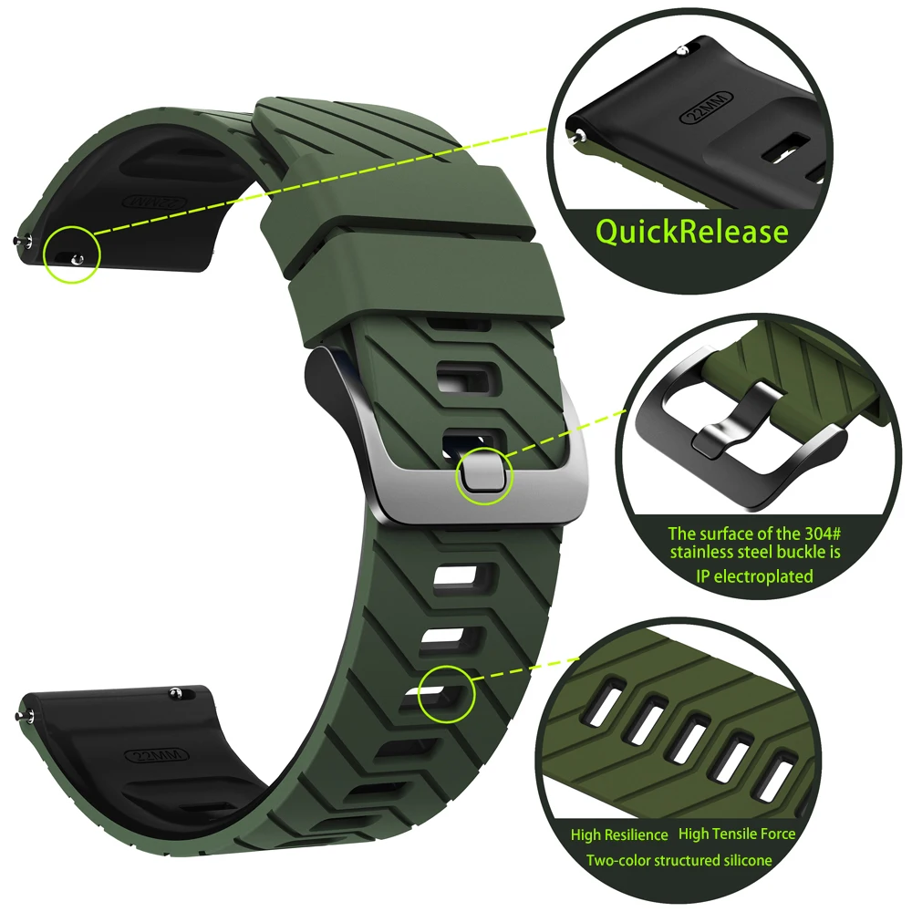 Silicone Sport Bracelet Band – 22mm Watch Strap