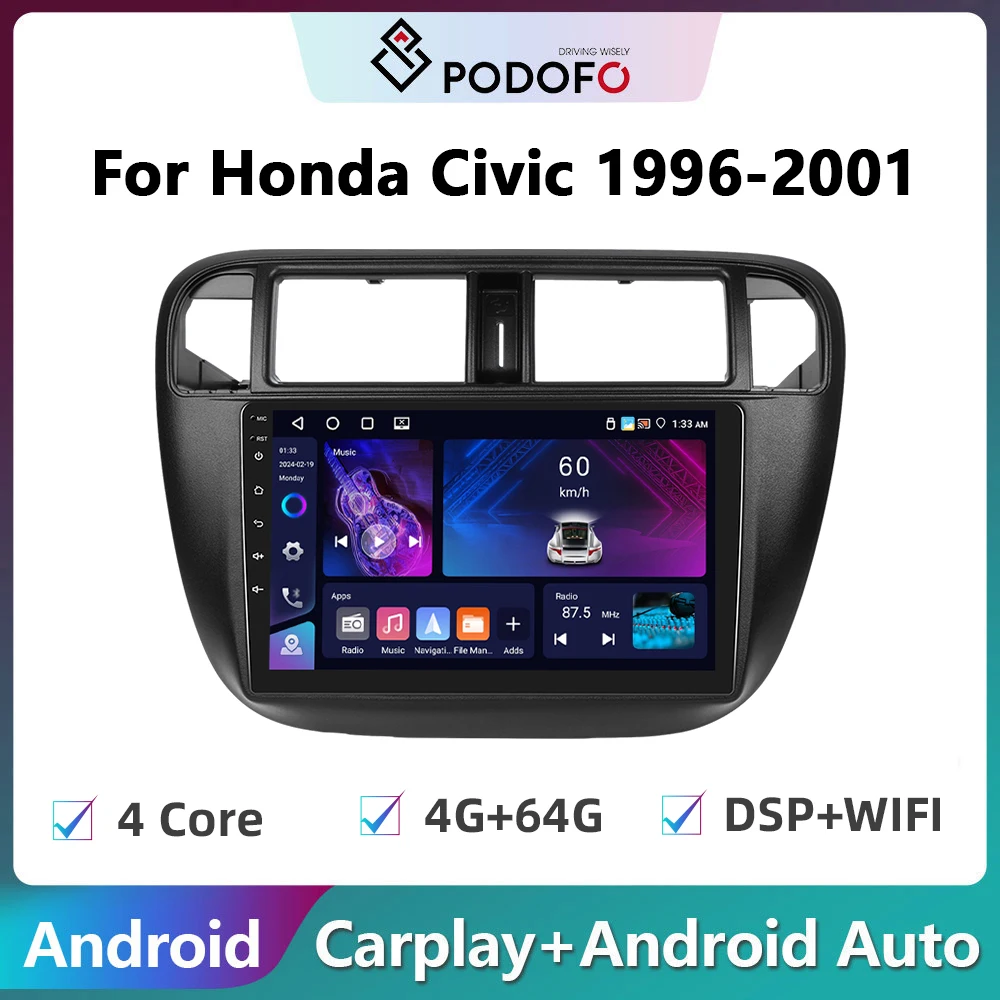 

Автомагнитола Podofo, 2DIN, Android, для Honda Civic 1996-2001, Carplay, стереоплеер, Авторадио, Wi-Fi, GPS-навигация, FM/RDS