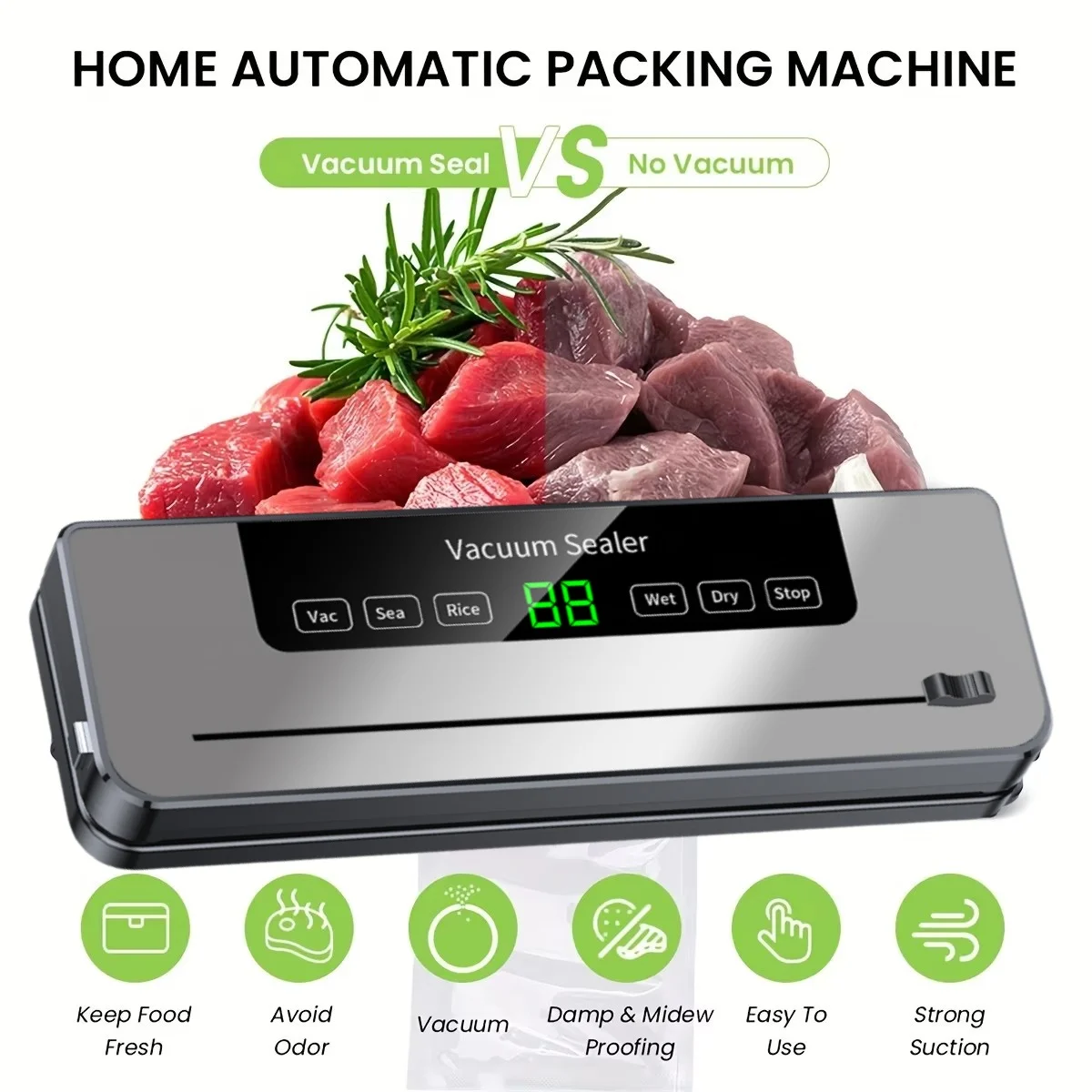 Food Vacuum Sealer Electric Machine Dry/Wet Food Packaging Vacuum Sealing Bags Storage For Kitchen Home