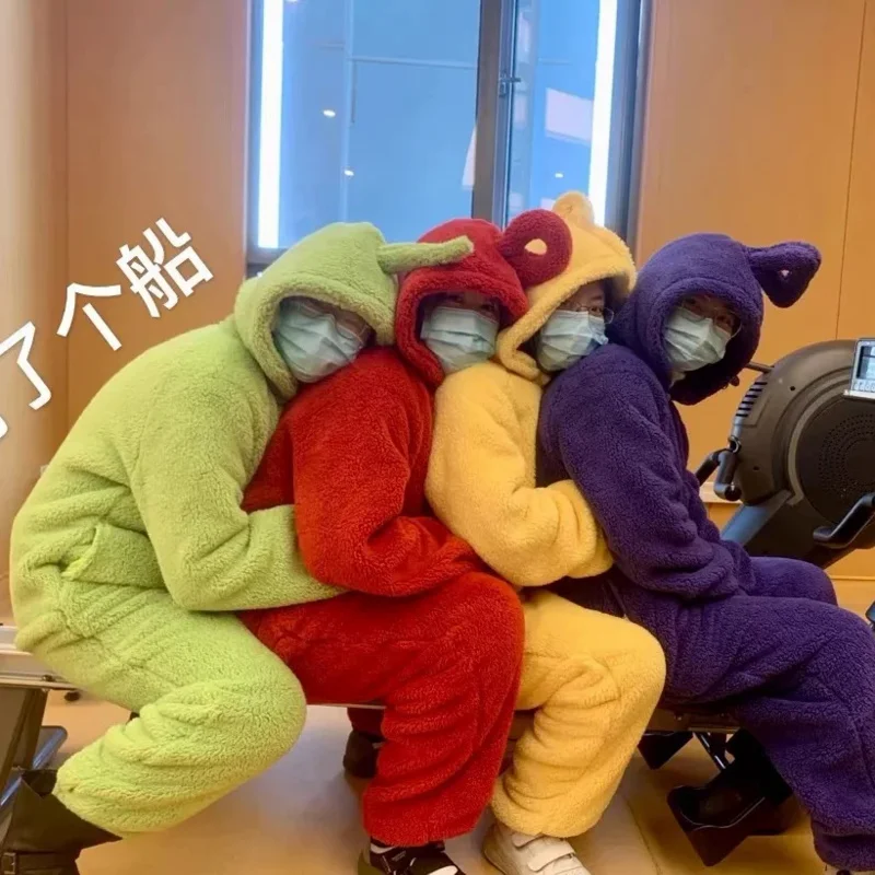 Costume Cosplay Po Lala Tinky Winky Tutine Per Adulti Tuta Pigiama Natalizio Halloween Animal Sleepwear Pigiama Cos