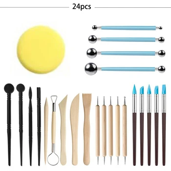 Set di Utensili per Scultura in Argilla 19/24/25/27 Pezzi, Kit per Modellazione e Intaglio con Borsa Portaoggetti, Strumenti per Arte e Artigianato
