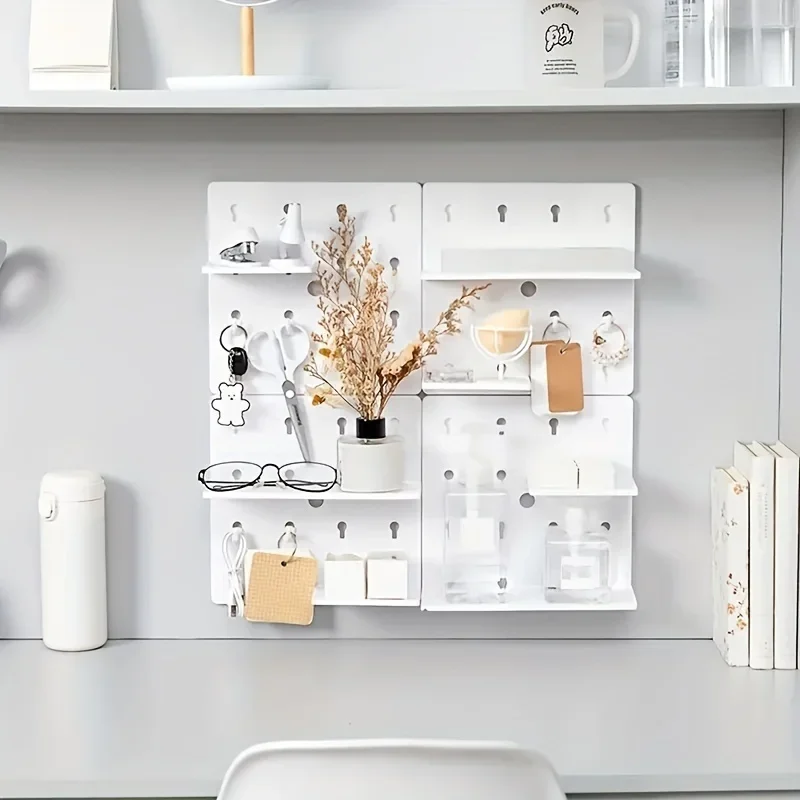 Versatile Wall-Mounted Peg Board with Shelf and Hooks