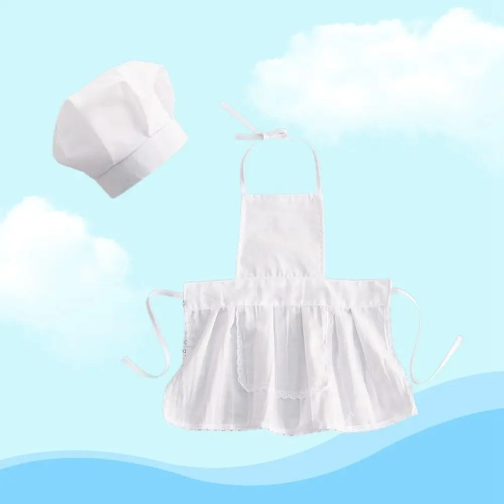 White 2pcs/set Soft Apron Cooking Chef Photo Accessories Baby Costume Infant Photo Clothes Newborn Photography Props