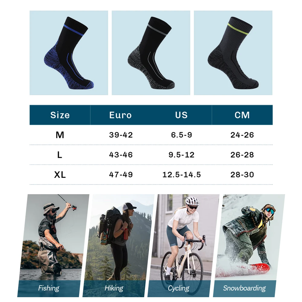 Outdoor Waterproof Socks for Men Cold Weather Breathable Moisture Wicking Skiing Hiking Wading Camping Cycling Athletic Socks