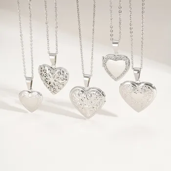 Vnox Never Fade Silver Color Stainless Steel Women Locket Pendant, Openable Heart Pendant Necklaces, Life Tree Floral Collar 1