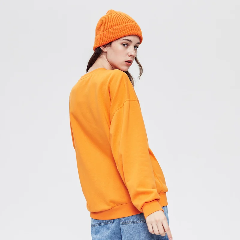Metersbonwe  Women earphone Hoodies Winter Female Sweatshirt Thick Knit Plus Velvet Bottoming Shirt Solid Color Pullover