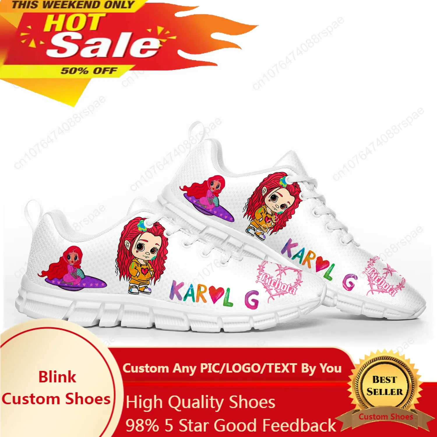 Karol G Singer Printed Sports Shoes Mens Womens Teenager Kids Children Sneakers Casual Custom High Quality Couple Shoes White