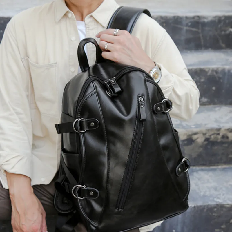 Fashion multifunction men's backpack vintage soft leather travel backpack large capacity student school bags