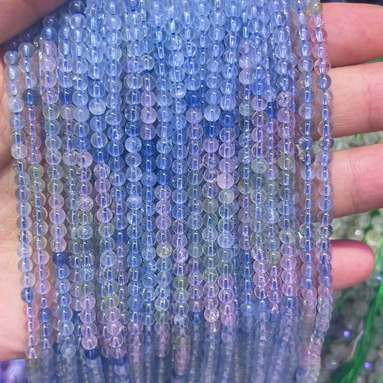 Noble 4mm Natural Aquamarine Round Bead Loose Blue Pink Colorful Aeroides Moonstone Charm Bead For DIY Bracelet Necklace Jewelry