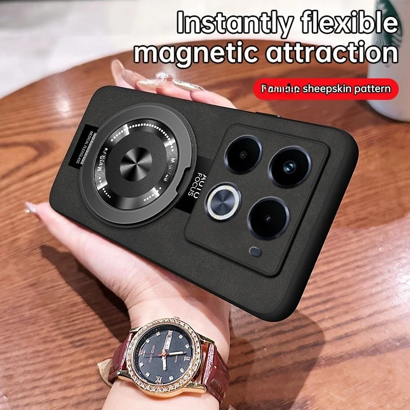 Premium 360 Rotating Magnetic Holder Sheepskin Leather Silicone Back Cover