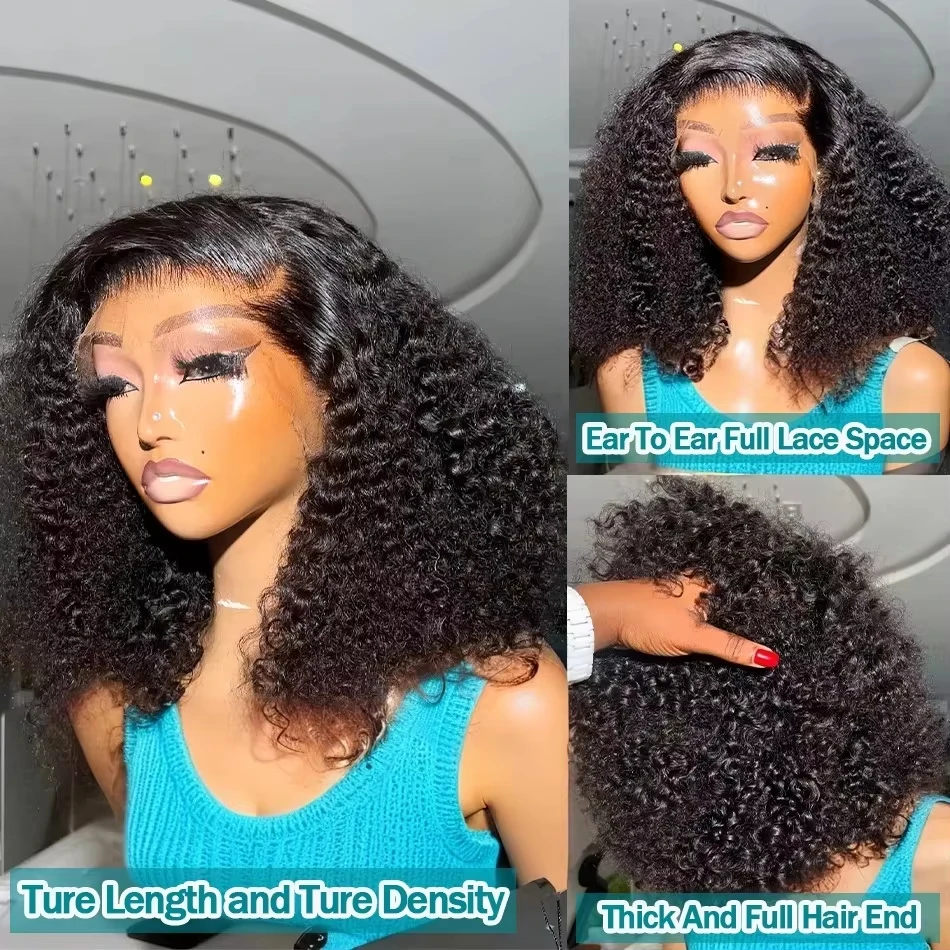 200 Density Curly Short Bob Wig Human Hair Brazilian Deep Wave 13x4 13x6 HD Lace Frontal Human Hair Wig For Women