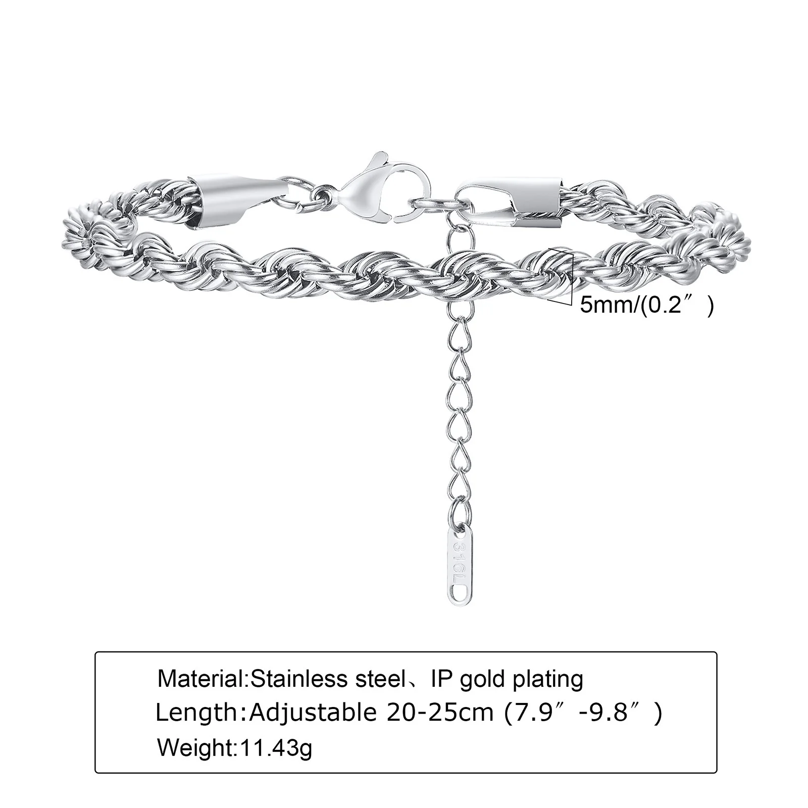 Stainless Steel Rope Bracelets 2-5MM for Men Boys Adjustable Gold Silver Color Links Wristband Rock Punk Cool Jewelry Gift