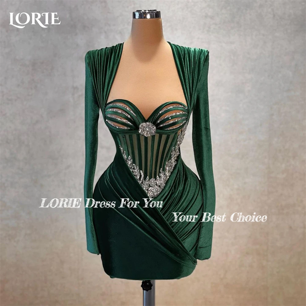 LORIE Emerald Glitter Cocktail Party Gowns Sweetheart Mini Sparkly Lace Pleat Formal Evening Dresses Bones Party Gown