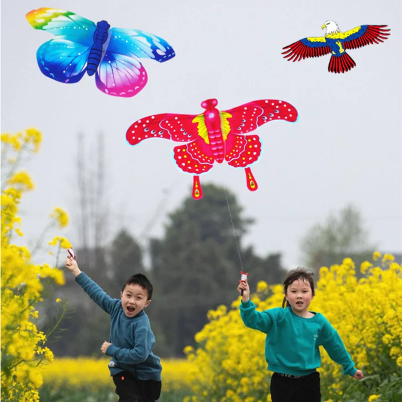 Free shipping dynamic 3d eagle kite fishing rod line movable wings flying  outdoor toys for kids kite animal kites factory new
