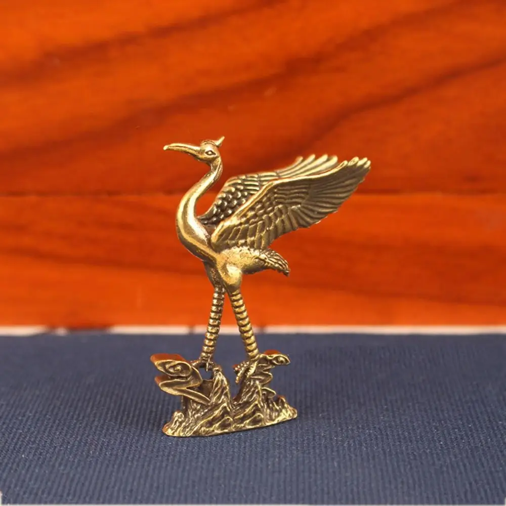 

Copperware Crane Figurines Pure Brass Cultural Toys Brass Miniatures Exquisit Handcrafted Red-crowned Crane Sculpture