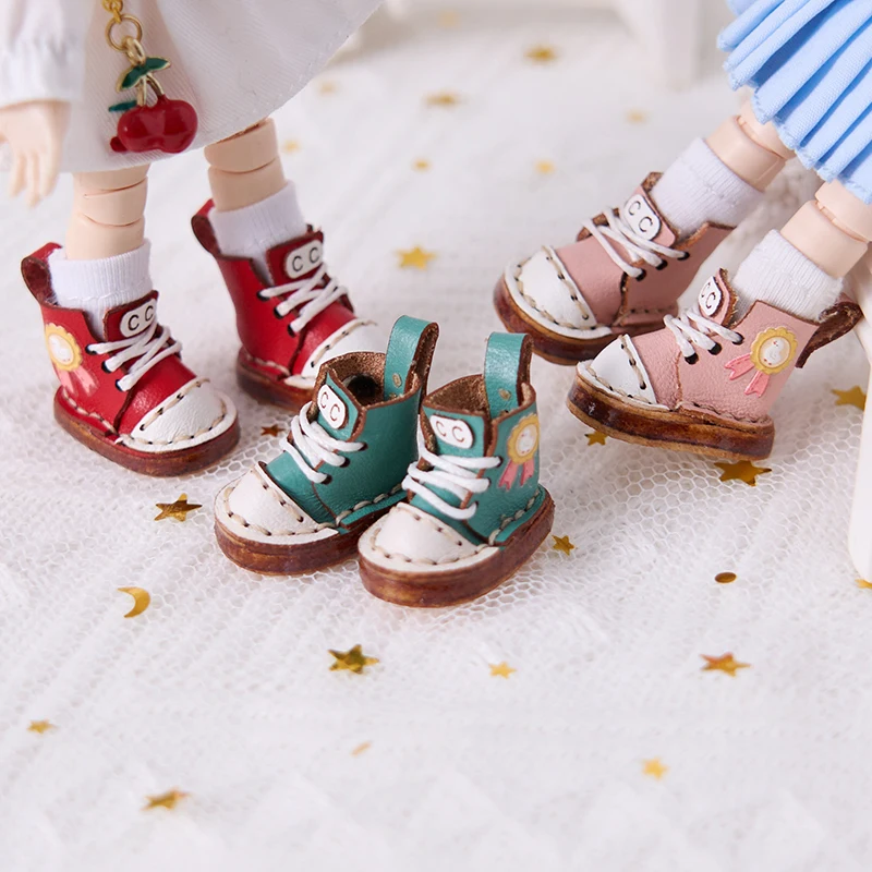 Round Toe OB11 Doll Shoes High Top Cowhide Leather Ankle Boots Lace Up Boots For YMY, Obitsu11,Body9, Gsc, Ddf, 1/12bjd Doll