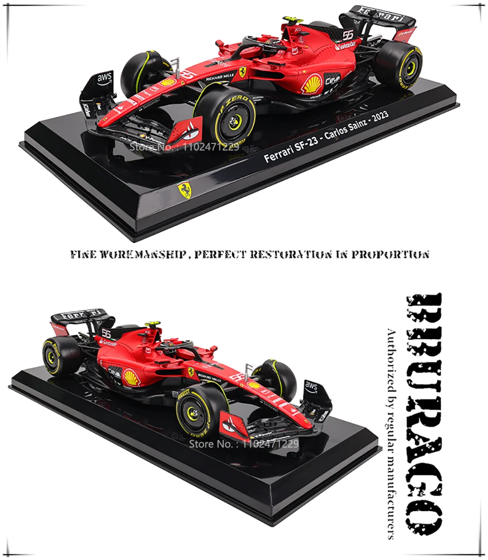 Bburago 1:24 F1-Serie Verschiedene Ausführungen 2022~2025 Ferrari SF23 16 # Leclerc 55 # Sainz Simuliertes Legierungs-Automodell als Dekorationsstück – Detail 12