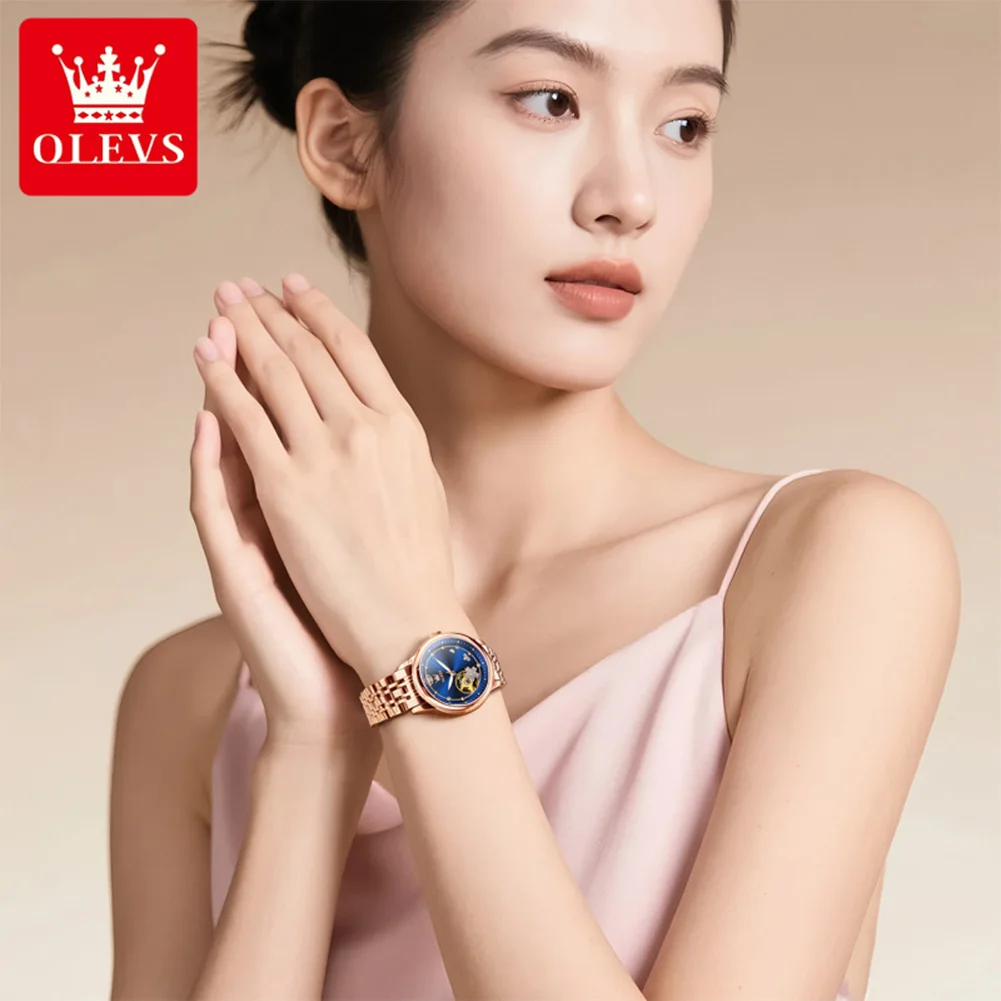 OLEVS 6732 Woman Watch Luxury Original Mechanical Watch For Women Top Brand Hollow 30M Waterproof Ladies Automatic Wristwatch