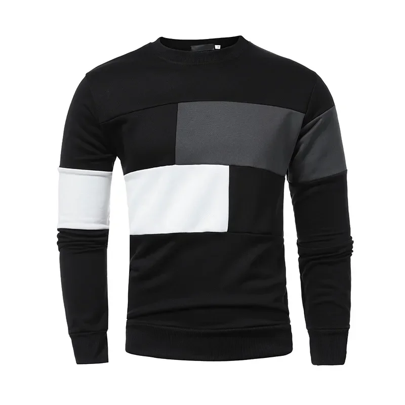 

2023 Autumn and Winter Men's Top Casual Personalized Splice Basic Round Neck Sports Sweater
