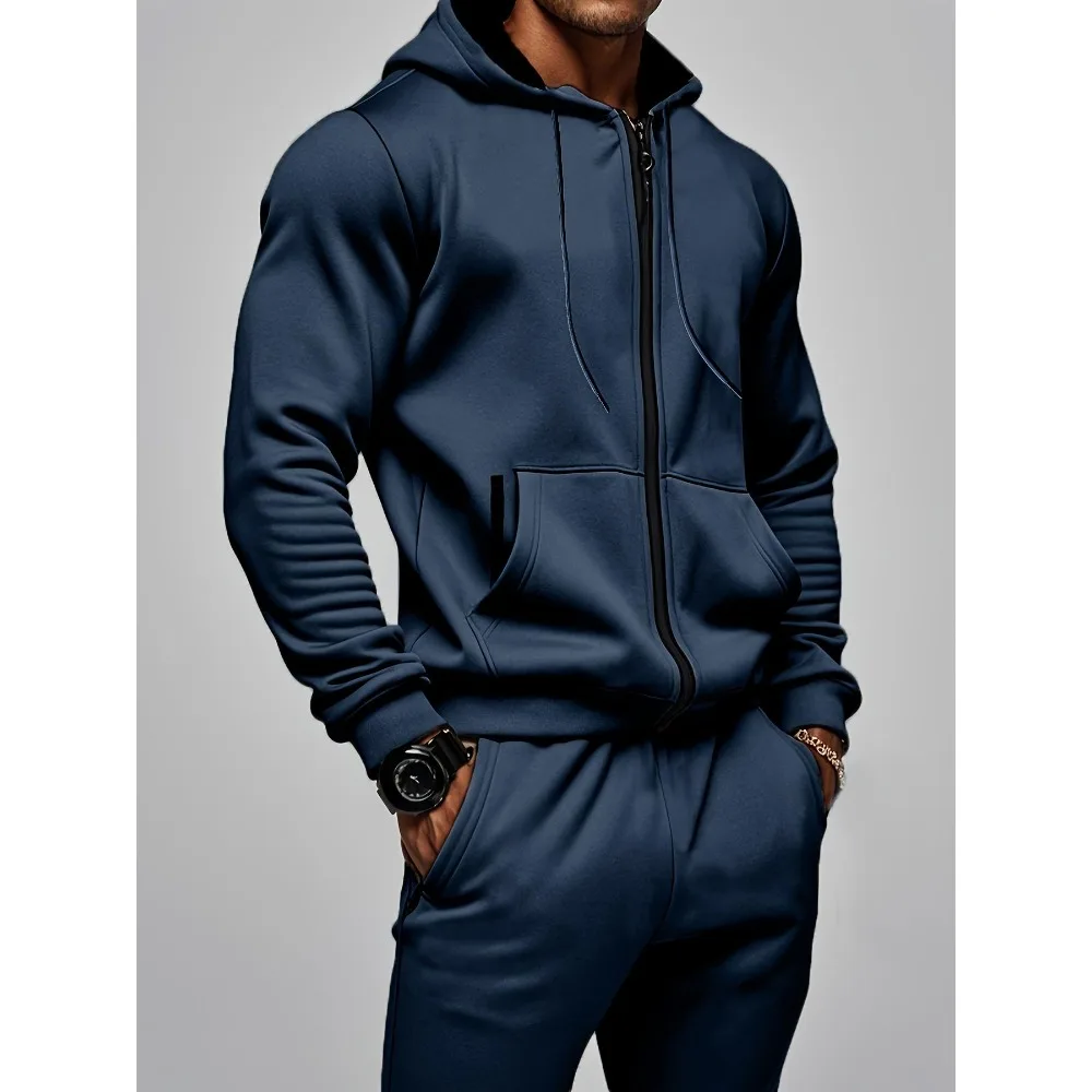 2pcs Men's Hooded Sweatshirt&Pants Set, Casual Sports Fitness Co-ord,Tracksuit for Gym, Running, Workout, Activewear Set for Men 2