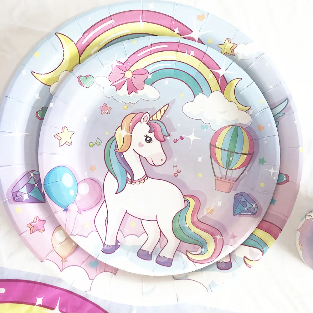 Birthday Party Supplies New Children&rsquo;s Rainbow Unicorn Birthday Party Disposable Tableware Set Paper Cup Paper Towel Unicorn Balloon Party Decoration