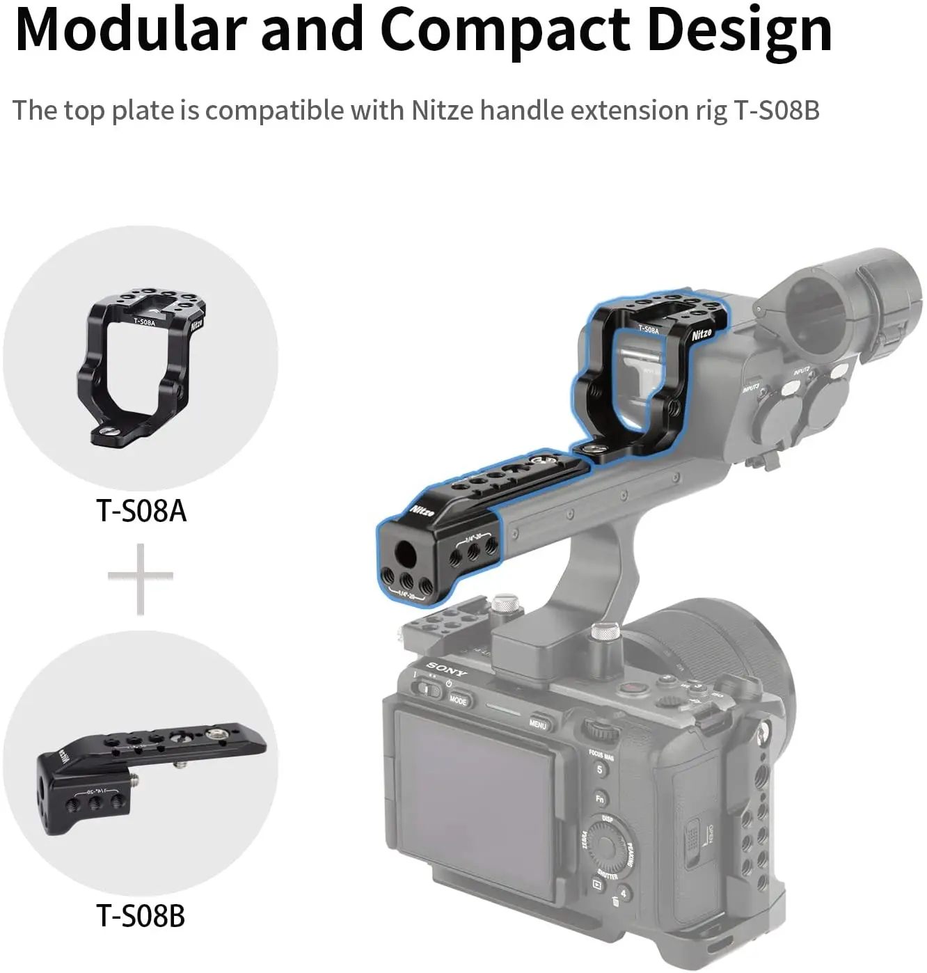 Piastra Superiore In Alluminio Per Sony FX3 / FX30 - Con Maniglia E Porte 1/4" E 3/8" - Accessorio Per Cinepresa