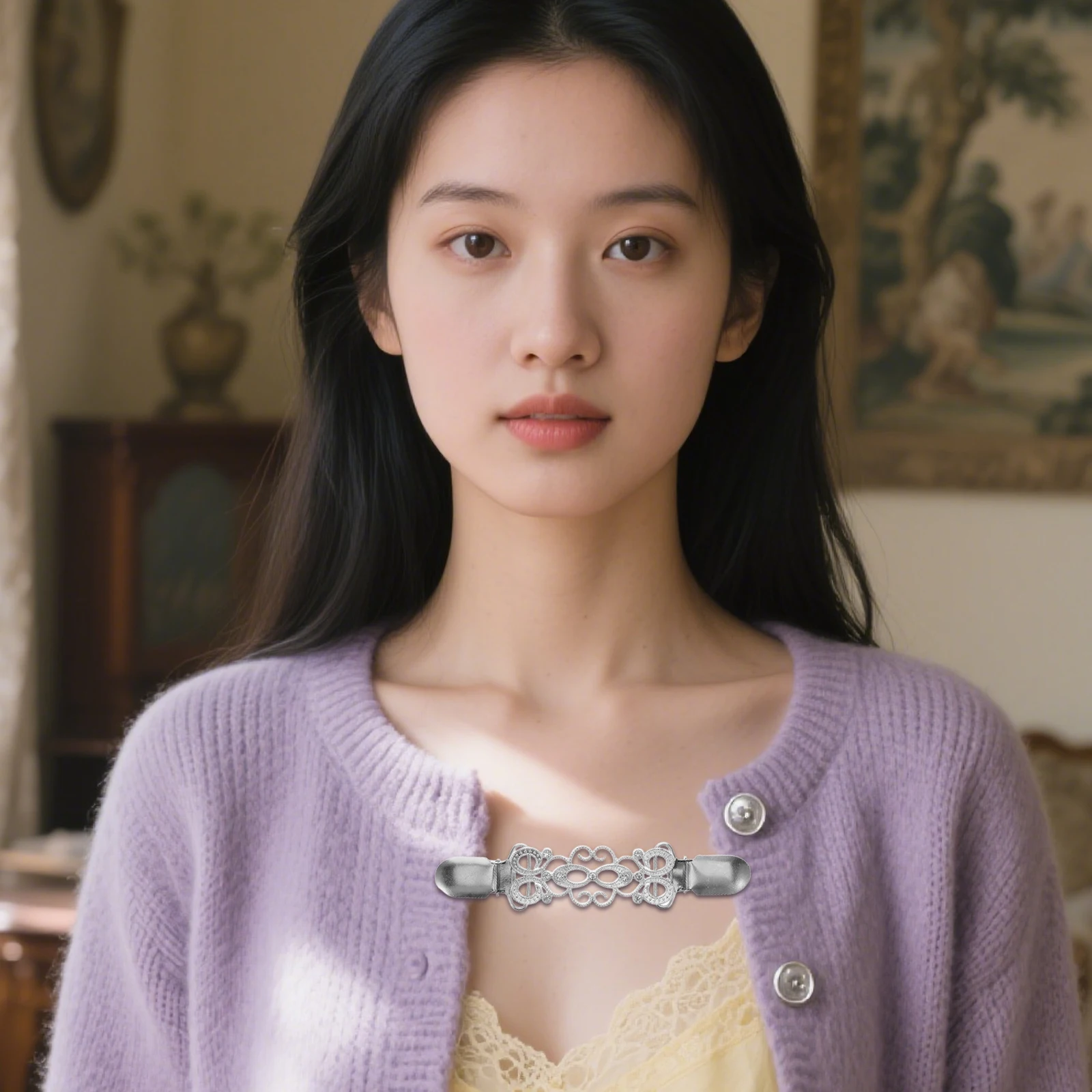 여성용 우아한 스웨터 클립 2개 - 반짝이는 라인스톤 가디건 클립 - 빈티지 의류 숄 고정용 클립
