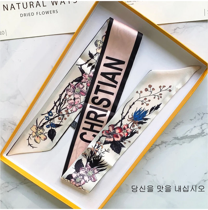 New Skinny Scarf Women Luxury Brand Small Silk Scarves Print Hair Band Headband Wrap Bag Handle Ribbon Lady Neck Scarf Shawl 5